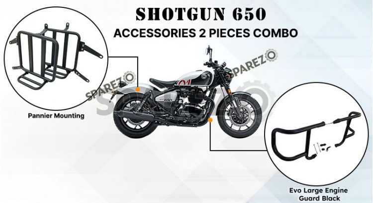 For Royal Enfield Shotgun 650 Accessories Pannier Mounting and Evo Engine Guard - SPAREZO